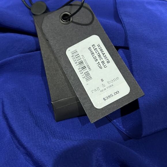 Rag & Bone Electric Blue Shields Silk V-Neck Blouse NWT C24 - Picture 8 of 9